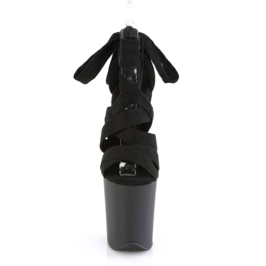 Product image of Pleaser FLAMINGO-876 Black Faux Suede/Black Matte 8 inch (20 cm) Heel 4 inch (10 cm) Platform Criss Cross Ankle Wrap Sandal Shoes