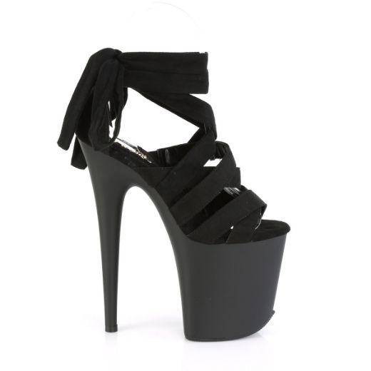 Product image of Pleaser FLAMINGO-876 Black Faux Suede/Black Matte 8 inch (20 cm) Heel 4 inch (10 cm) Platform Criss Cross Ankle Wrap Sandal Shoes