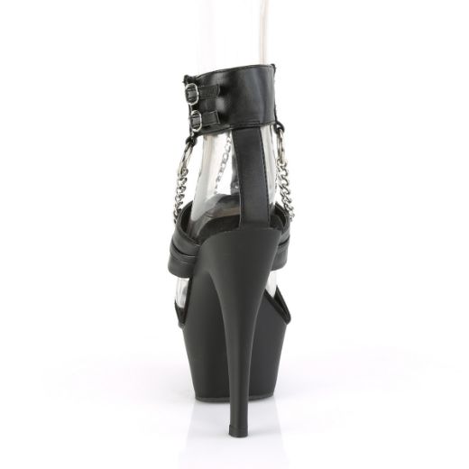 Product image of Pleaser KISS-261 Black Faux Leather/Black Matte 6 inch (15.2 cm) Heel 1 3/4 inch (4.5 cm) Platform Strappy T-Straps Sandal Shoes