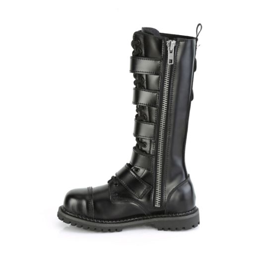 Product image of Demonia RIOT-18BK Black Leather 18 Eyelet Unisex Steel Toe Knee Boot Rubber Sole Knee High Boot