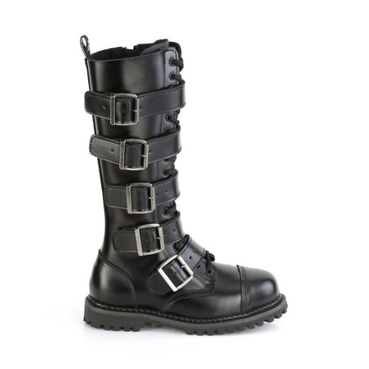 Product image of Demonia RIOT-18BK Black Leather 18 Eyelet Unisex Steel Toe Knee Boot Rubber Sole Knee High Boot