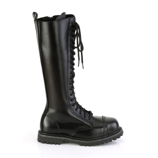 Product image of Demonia RIOT-20 Black Real Leather 20 Eyelet Unisex Steel Toe Knee Boot Rubber Sole Knee High Boot