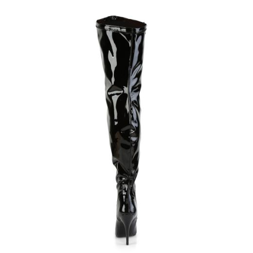 Product image of Pleaser Pink Label SEDUCE-3000WC Black Stretch Patent 5 inch (12.7 cm) Heel Stretch Wide Calf Thigh Boot Side Zip Thigh High Boot