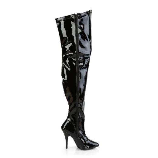 Product image of Pleaser Pink Label SEDUCE-3000WC Black Stretch Patent 5 inch (12.7 cm) Heel Stretch Wide Calf Thigh Boot Side Zip Thigh High Boot