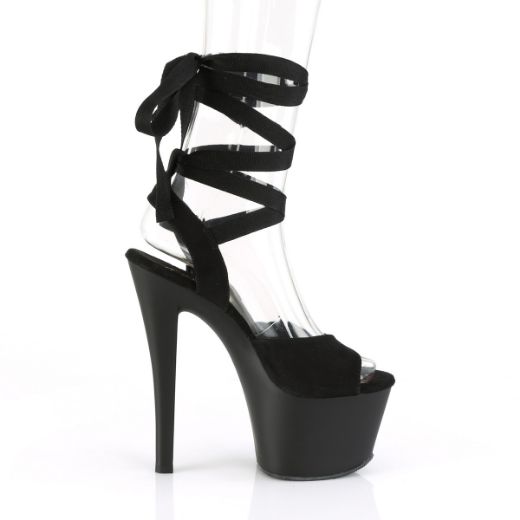Product image of Pleaser SKY-334 Black Faux Suede/Black Matte 7 inch (17.8 cm) Heel 2 3/4 inch (7 cm) Platform Criss Cross Ankle Wrap Sandal Shoes