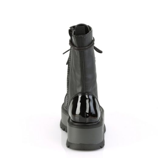 Product image of Demonia SLACKER-150 Black Vegan Faux Leather-Patent 2 inch Platform Lace-Up Ankle Boot Side Zip