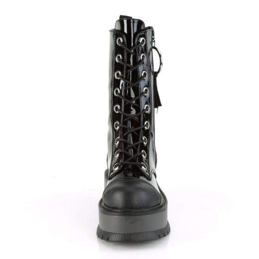 Product image of Demonia SLACKER-220 Black Patent-Vegan Faux Leather 2 inch Platform Lace-Up Ankle Boot Outside Zip