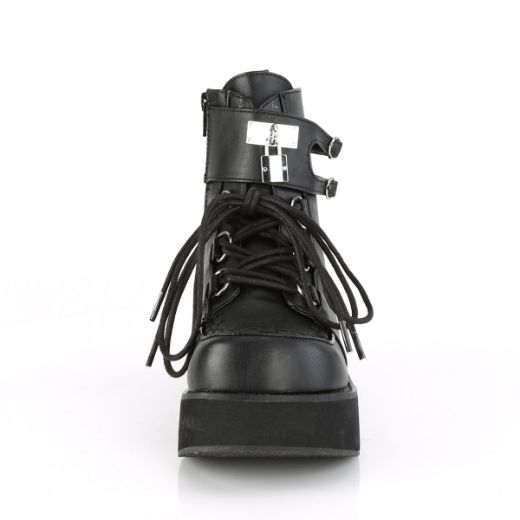 Product image of Demonia SPRITE-70 Black Vegan Faux Leather 2 1/4 inch Platform Lace-Up Ankle Boot Side Zip