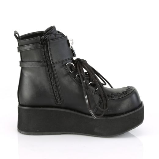 Product image of Demonia SPRITE-70 Black Vegan Faux Leather 2 1/4 inch Platform Lace-Up Ankle Boot Side Zip