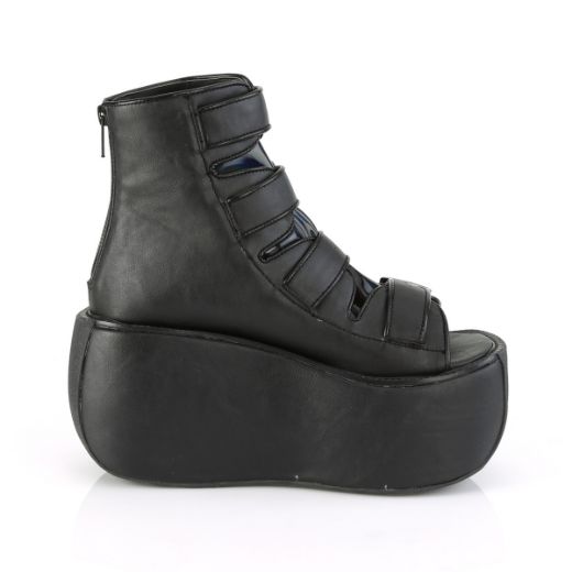 Product image of Demonia VIOLET-150 Black Vegan Faux Leather-Holographic 3 1/2 inch Platform Ankle Boot With  4 Buckles Straps Back Metal Zip Sandal Shoes