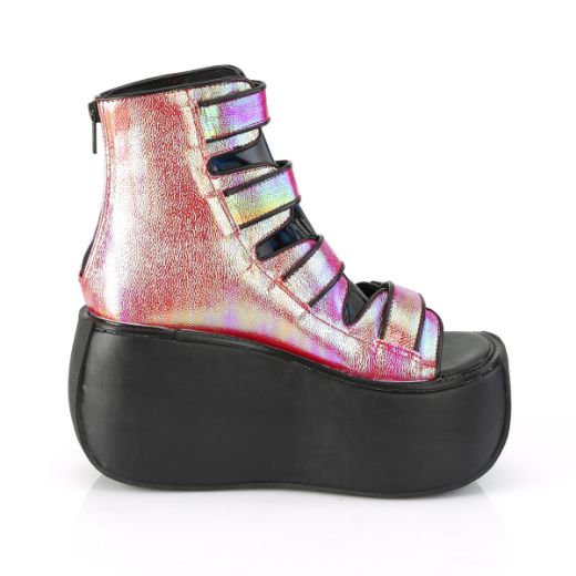 Product image of Demonia VIOLET-150 Pink-Green Iridescent Vegan Faux Leather-Holographic 3 1/2 inch Platform Ankle Boot With  4 Buckles Straps Back Metal Zip Sandal Shoes