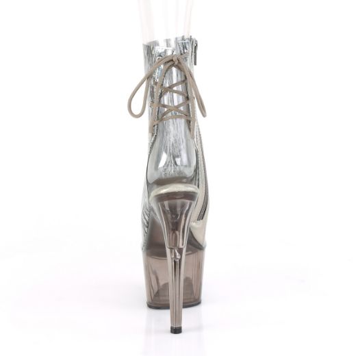 Product image of Pleaser ADORE-1018HCT Clear-Silver Holographic Polyurethane (Pu)/Smoke Tinted 7 inch (17.8 cm) Heel 2 3/4 inch (7 cm) Tinted Platform Open Toe Ankle Boot Side Zip