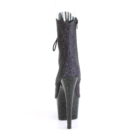 Product image of Pleaser ADORE-1021MBG Purple Glitter/Black 7 inch (17.8 cm) Heel 2 3/4 inch (7 cm) Platform Peep Toe Lace-Up Ankle Boot Side Zip