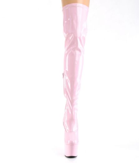 Product image of Pleaser ADORE-3000HWR Baby Pink Stretch Holographic/Baby Pink Holographic 7 inch (17.8 cm) Heel 2 3/4 inch (7 cm) Platform Stretch Thigh Boot Side Zip Thigh High Boot