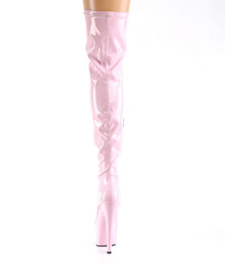 Product image of Pleaser ADORE-3000HWR Baby Pink Stretch Holographic/Baby Pink Holographic 7 inch (17.8 cm) Heel 2 3/4 inch (7 cm) Platform Stretch Thigh Boot Side Zip Thigh High Boot