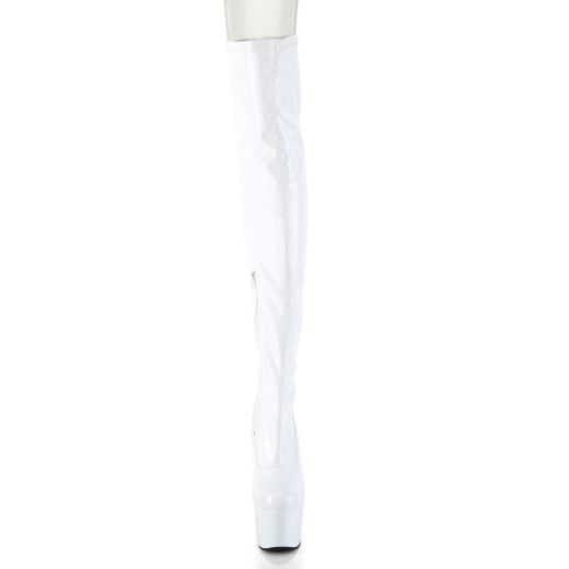 Product image of Pleaser ADORE-3000HWR White Stretch Holographic/White Holographic 7 inch (17.8 cm) Heel 2 3/4 inch (7 cm) Platform Stretch Thigh Boot Side Zip Thigh High Boot