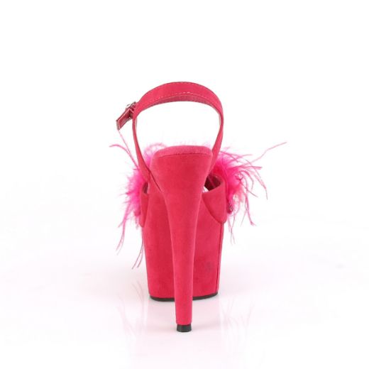 Product image of Pleaser ADORE-709F Hot Pink F.Faux Suede-Faux Feathers/Hot Pink F.Faux Suede 7 inch (17.8 cm) Heel 2 3/4 inch (7 cm) Platform Ankle Strap Sandal With Faux Feathers Shoes
