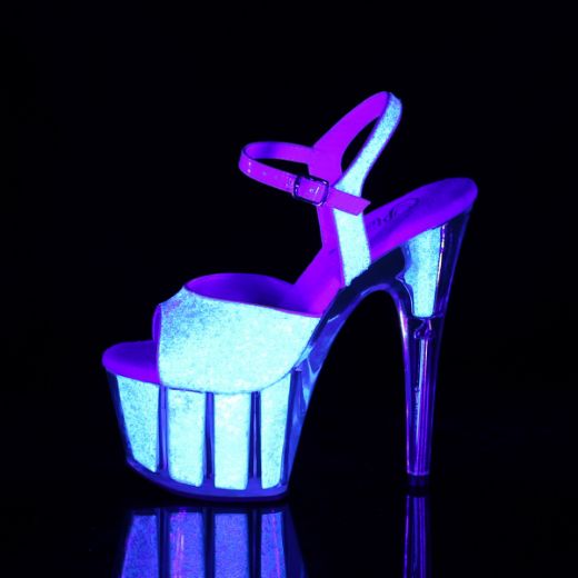 Product image of Pleaser ADORE-710UVG Neon Multicolour Glitter/Neon Multicolour Glitter 7 inch (17.8 cm) Heel 2 3/4 inch (7 cm) Platform Ankle Strap Sandal With Glitter Inserts