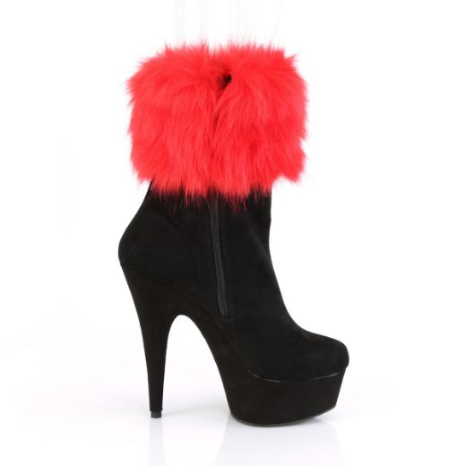 Product image of Pleaser DELIGHT-1000 Black Faux Suede/Black Faux Suede 6 inch (15.2 cm) Heel 1 3/4 inch (4.5 cm) Platform Ankle Bootie With Faux Fur Cuffs Inside Zip