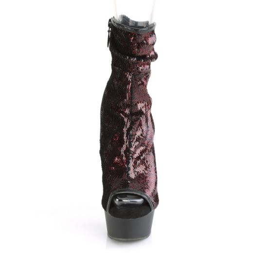 Product image of Pleaser DELIGHT-1008SQ Burgundy Sequins/Black Matte 6 inch (15.2 cm) Heel 1 3/4 inch (4.5 cm) Platform Peep Toe Sequins Ankle Boot Side Zip