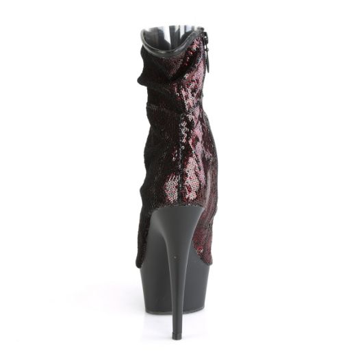 Product image of Pleaser DELIGHT-1008SQ Burgundy Sequins/Black Matte 6 inch (15.2 cm) Heel 1 3/4 inch (4.5 cm) Platform Peep Toe Sequins Ankle Boot Side Zip