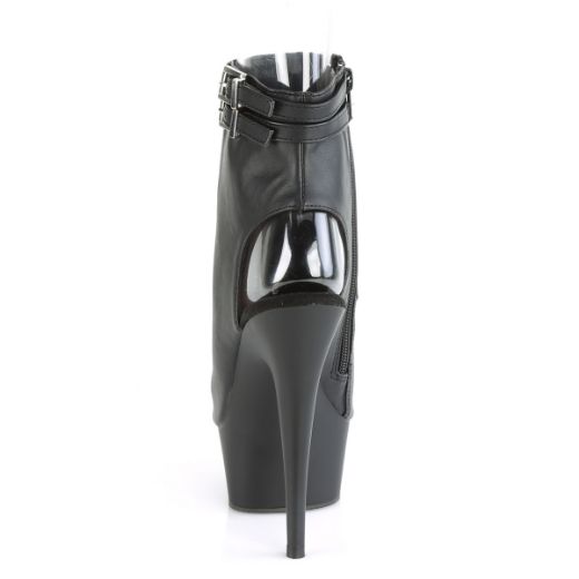 Product image of Pleaser DELIGHT-600-18 Black Faux Leather/Black Matte 6 inch (15.2 cm) Heel 1 3/4 inch (4.5 cm) Platform Open Toe/Heel Ankle Boot Side Zip