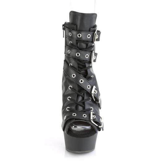 Product image of Pleaser DELIGHT-600-19 Black Faux Leather/Black Matte 6 inch (15.2 cm) Heel 1 3/4 inch (4.5 cm) Platform Open Toe/Heel Ankle Boot Side Zip