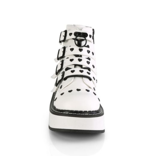 Product image of Demonia EMILY-315 White Vegan Faux Leather 2 inch Platform Lace-Up Front/Buckles Straps Ankle Boot Side Zip