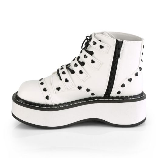 Product image of Demonia EMILY-315 White Vegan Faux Leather 2 inch Platform Lace-Up Front/Buckles Straps Ankle Boot Side Zip