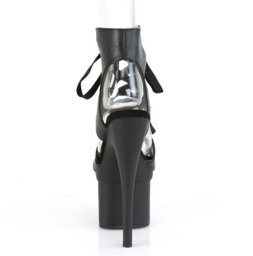 Product image of Pleaser ESTEEM-700-14 Black Faux Leather/Black Matte 7 inch (17.8 cm) Heel 3 inch (7.6 cm) Platform Lace-Up Front Sandal Shoes
