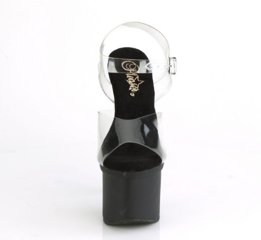 Product image of Pleaser ESTEEM-708 Clear/Black Matte 7 inch (17.8 cm) Heel 3 inch (7.6 cm) Platform Ankle Strap Sandal Shoes