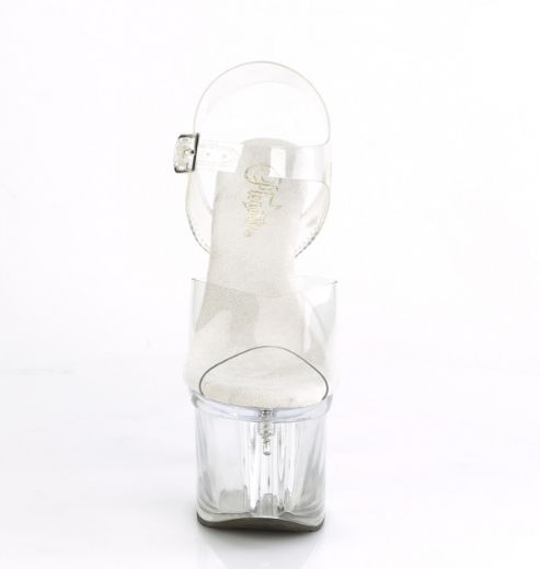 Product image of Pleaser ESTEEM-708 Clear/Clear 7 inch (17.8 cm) Heel 3 inch (7.6 cm) Platform Ankle Strap Sandal Shoes