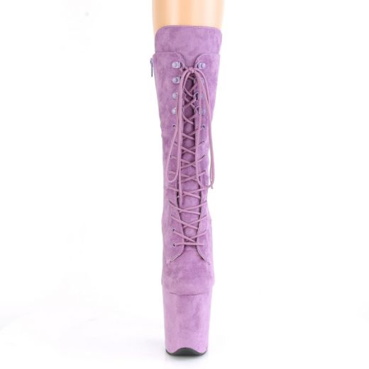 Product image of Pleaser FLAMINGO-1050FS Lilac Faux Suede/Lilac Faux Suede 8 inch (20 cm) Heel 4 inch (10 cm) Platform Lace-Up Front Mid Calf Boot Side Zip