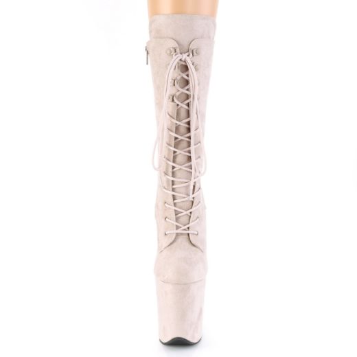Product image of Pleaser FLAMINGO-1050FS Nude Faux Suede/Nude Faux Suede 8 inch (20 cm) Heel 4 inch (10 cm) Platform Lace-Up Front Mid Calf Boot Side Zip