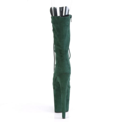 Product image of Pleaser FLAMINGO-1051FS Emerald Green F.Faux Suede/Emerald Green F.Faux Suede 8 inch (20 cm) Heel 4 inch (10 cm) Platform Peep Toe Lace-Up Mid Calf Boot Side Zip