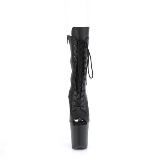 Product image of Pleaser FLAMINGO-1051LWR Black Faux Leather/Black Faux Leather 8 inch (20 cm) Heel 4 inch (10 cm) Platform Peep Toe Lace-Up Mid Calf Boot Side Zip