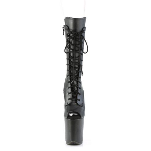 Product image of Pleaser FLAMINGO-1051WR Black Faux Leather/Black Faux Leather 8 inch (20 cm) Heel 4 inch (10 cm) Platform Peep Toe Lace-Up Mid Calf Boot Side Zip