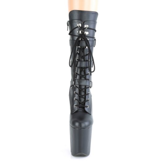 Product image of Pleaser FLAMINGO-1053 Black Faux Leather/Black Faux Leather 8 inch (20 cm) Heel 4 inch (10 cm) Platform Lace-Up Front Mid Calf Boot Side Zip