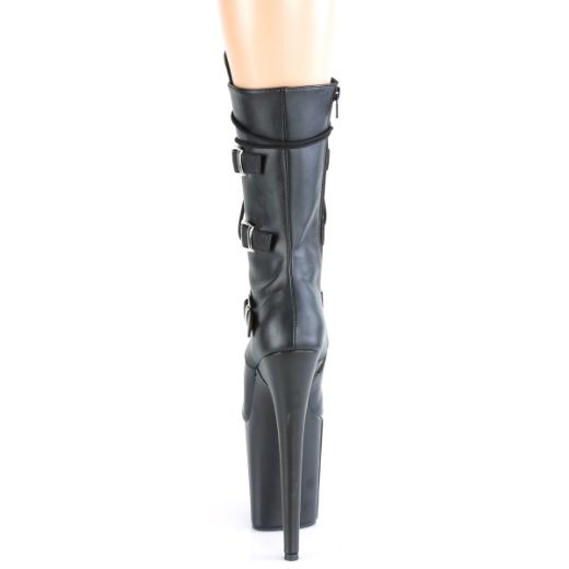 Product image of Pleaser FLAMINGO-1053 Black Faux Leather/Black Faux Leather 8 inch (20 cm) Heel 4 inch (10 cm) Platform Lace-Up Front Mid Calf Boot Side Zip