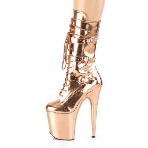 Product image of Pleaser FLAMINGO-1053 Rose Gold Metallic Polyurethane (Pu)/Rose Gold Metallic Polyurethane (Pu) 8 inch (20 cm) Heel 4 inch (10 cm) Platform Lace-Up Front Mid Calf Boot Side Zip