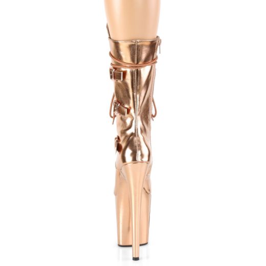 Product image of Pleaser FLAMINGO-1053 Rose Gold Metallic Polyurethane (Pu)/Rose Gold Metallic Polyurethane (Pu) 8 inch (20 cm) Heel 4 inch (10 cm) Platform Lace-Up Front Mid Calf Boot Side Zip