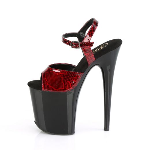 Product image of Pleaser FLAMINGO-809SP Red Animal Print Print Patent/Black 8 inch (20 cm) Heel 4 inch (10 cm) Platform Ankle Strap Sandal With  Animal Print Skin Print Shoes