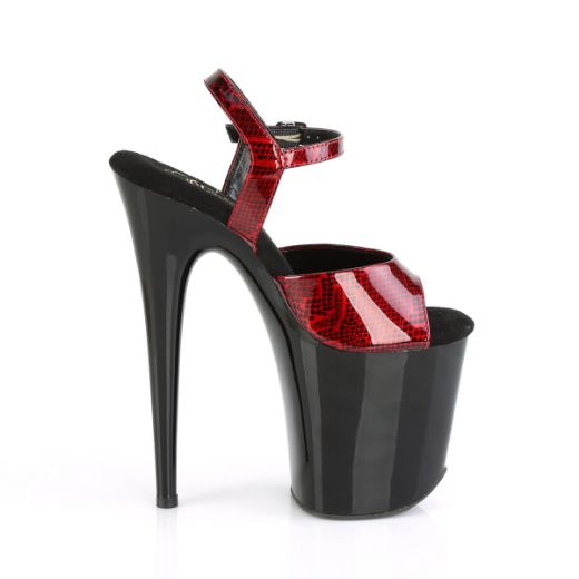 Product image of Pleaser FLAMINGO-809SP Red Animal Print Print Patent/Black 8 inch (20 cm) Heel 4 inch (10 cm) Platform Ankle Strap Sandal With  Animal Print Skin Print Shoes