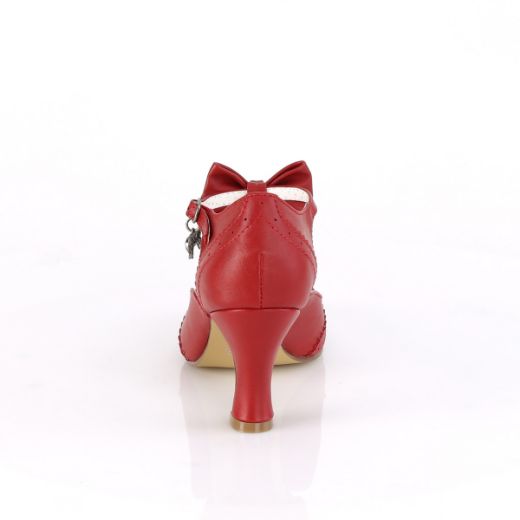 Product image of Pin Up Couture FLAPPER-11 Red Faux Leather 3 inch (7.5 cm) Kitten Heel Round Toe T-Straps Pump With Bows Court Pump Shoes