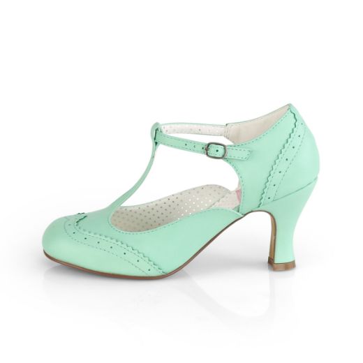 Product image of Pin Up Couture FLAPPER-26 Mint Faux Leather 3 inch (7.5 cm) Kitten Heel Round Toe T-Straps Pump Court Pump Shoes