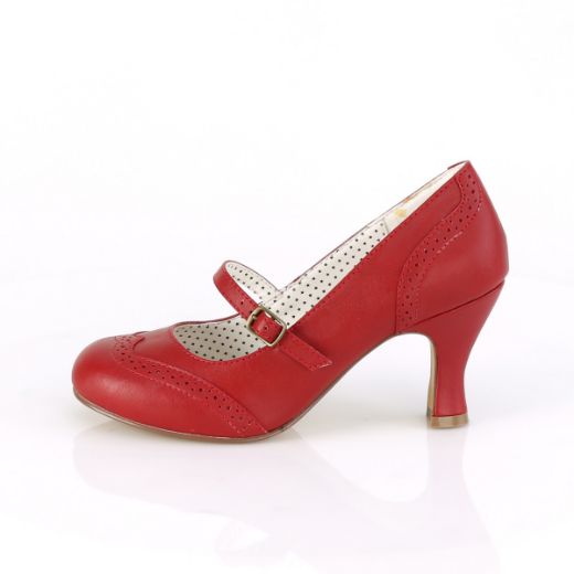 Product image of Pin Up Couture FLAPPER-32 Red Faux Leather 3 inch (7.5 cm) Kitten Heel Round Toe Maryjane Pump Court Pump Shoes