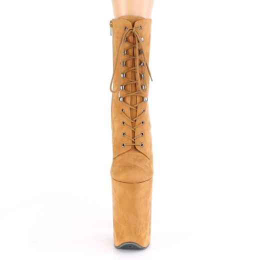 Product image of Pleaser INFINITY-1020FS Camel Faux Suede/Camel Faux Suede 9 inch (23 cm) Heel 5 1/4 inch (13.5 cm) Platform Lace-Up Front Ankle Boot Side Zip