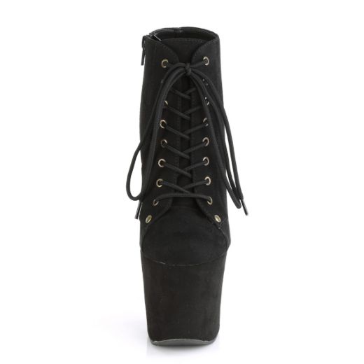 Product image of Pleaser RADIANT-1005 Black Faux Suede/Black Faux Suede 7 inch (17.8 cm) Heel 3 1/4 inch (8.3 cm) Platform Lace-Up Front Ankle Bootie Inside Zip