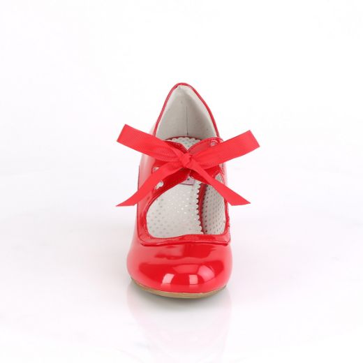 Product image of Pin Up Couture WIGGLE-32 Red Patent 2 1/2 inch (6.5 cm) Cuben Heel Heel Mary Jane Pump With Ribbon Tie Court Pump Shoes