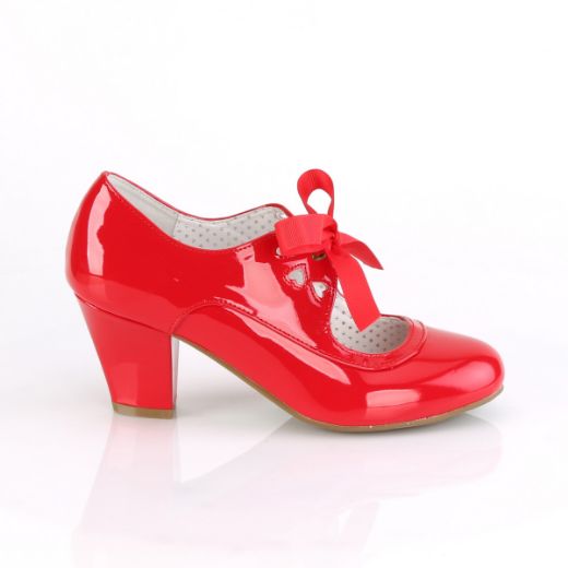 Product image of Pin Up Couture WIGGLE-32 Red Patent 2 1/2 inch (6.5 cm) Cuben Heel Heel Mary Jane Pump With Ribbon Tie Court Pump Shoes